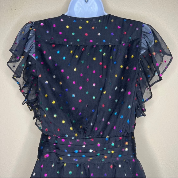 ANTHROPOLOGIE / ALI & JAY Black Ruffle Mini Metallic Polka Dot Dress - Sz S - Picture 10 of 14